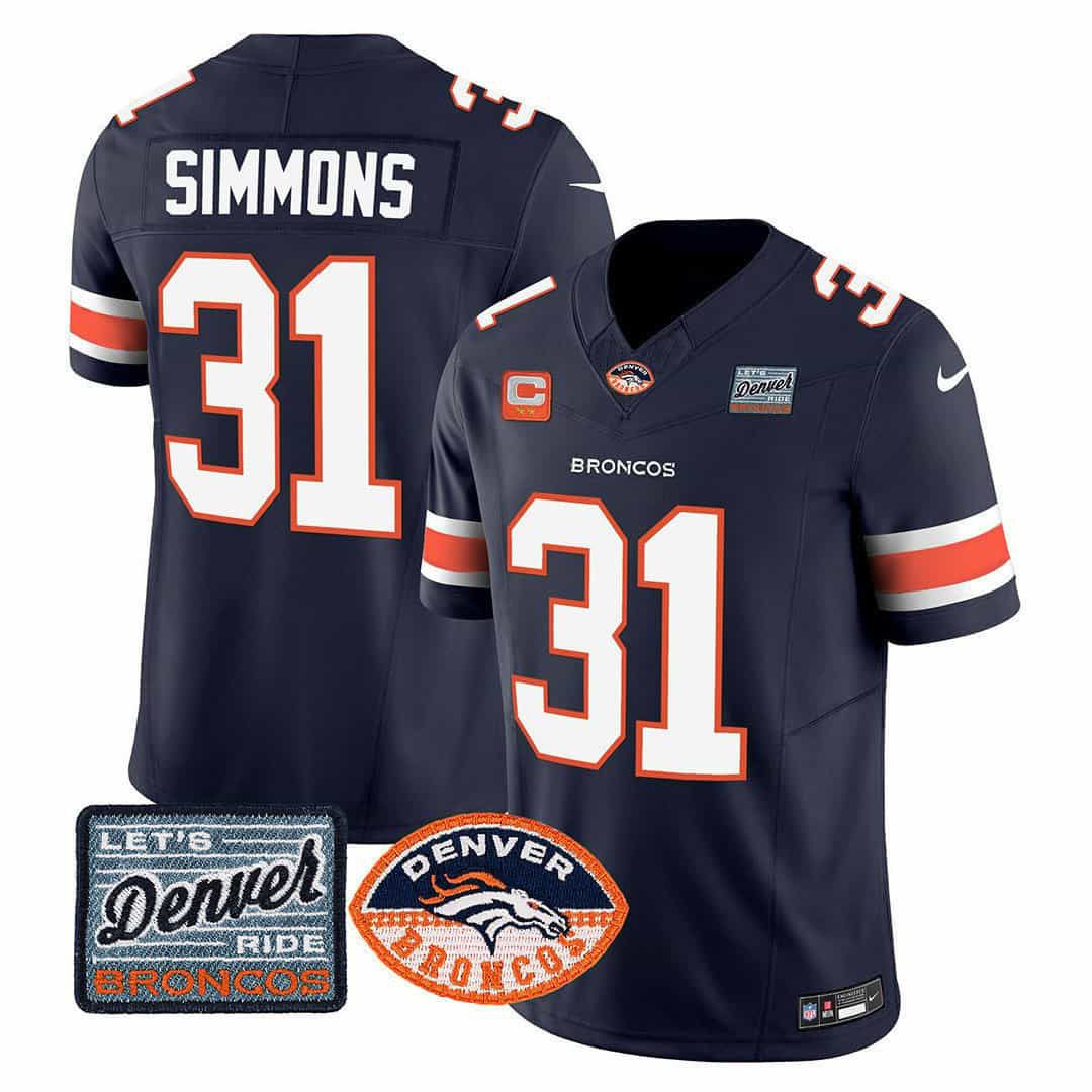 Men Denver Broncos #31 Simmons Blue 2024 Nike Logo Patch Limited NFL Jersey